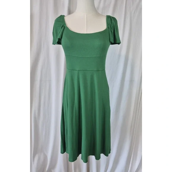 Boden Square Neck Green Jersey Mini Dress US 2 - Picture 2 of 10